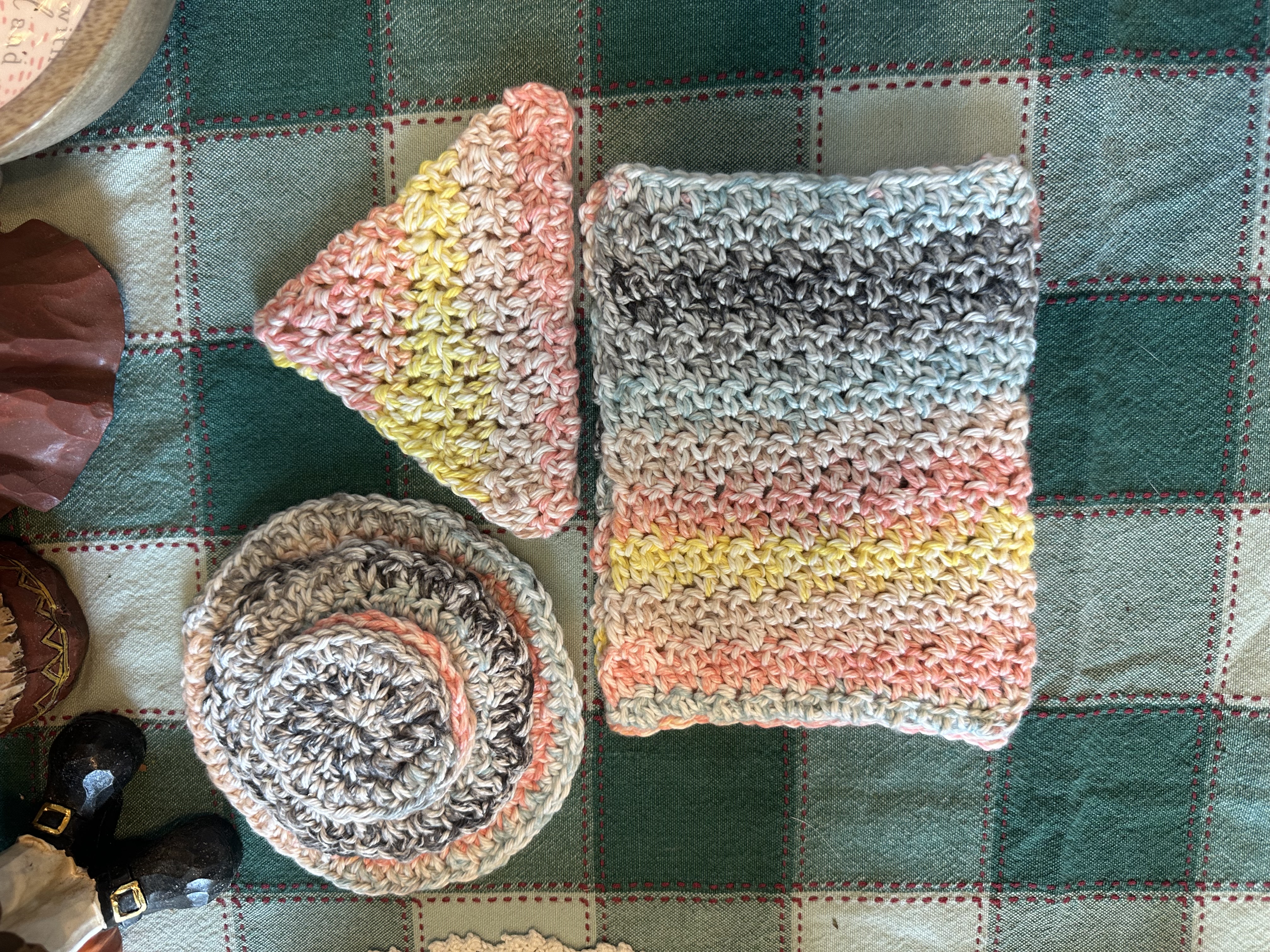Handmade crochet rounds and cloths in soft multicolored yarn
