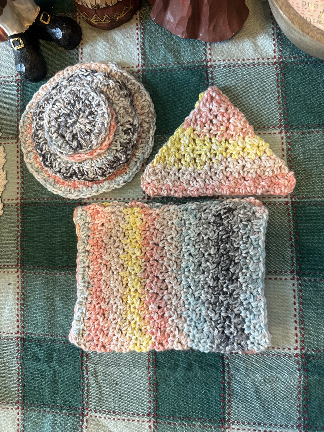 Handmade crochet rounds and cloths in soft multicolored yarn
