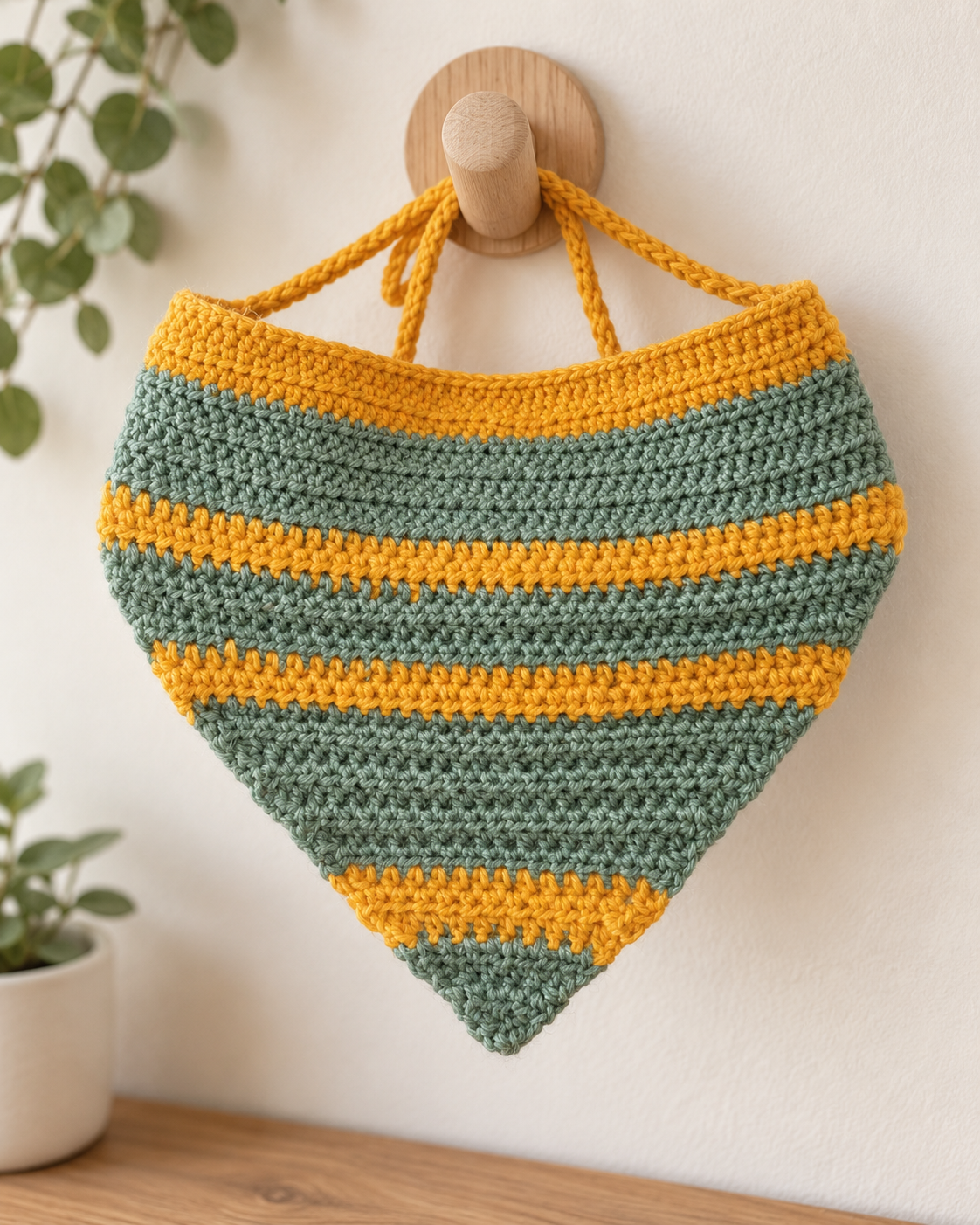 Green and gold crochet dog bandana
