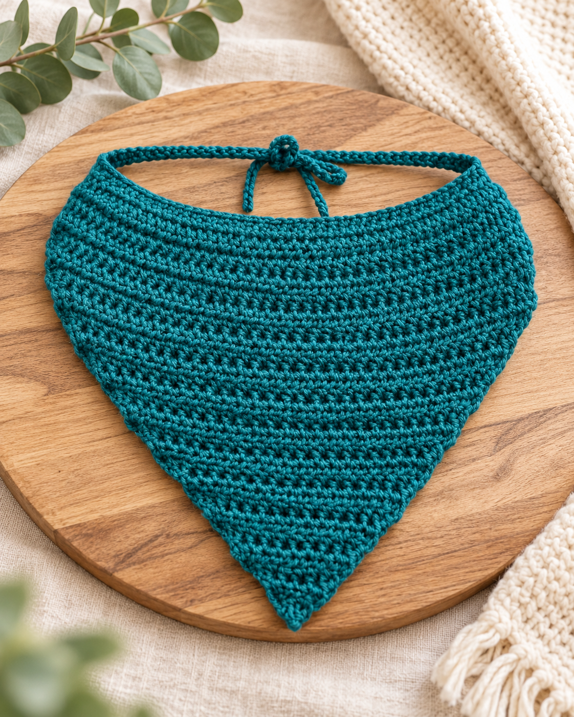 Teal crochet dog bandana