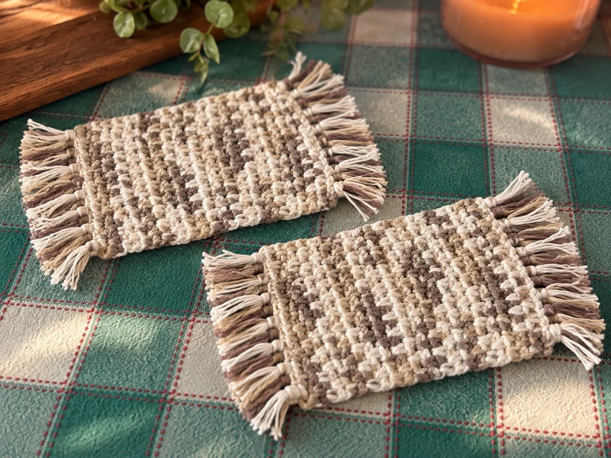 Greige Ombre mug rug pair in neutral cream and taupe stripes